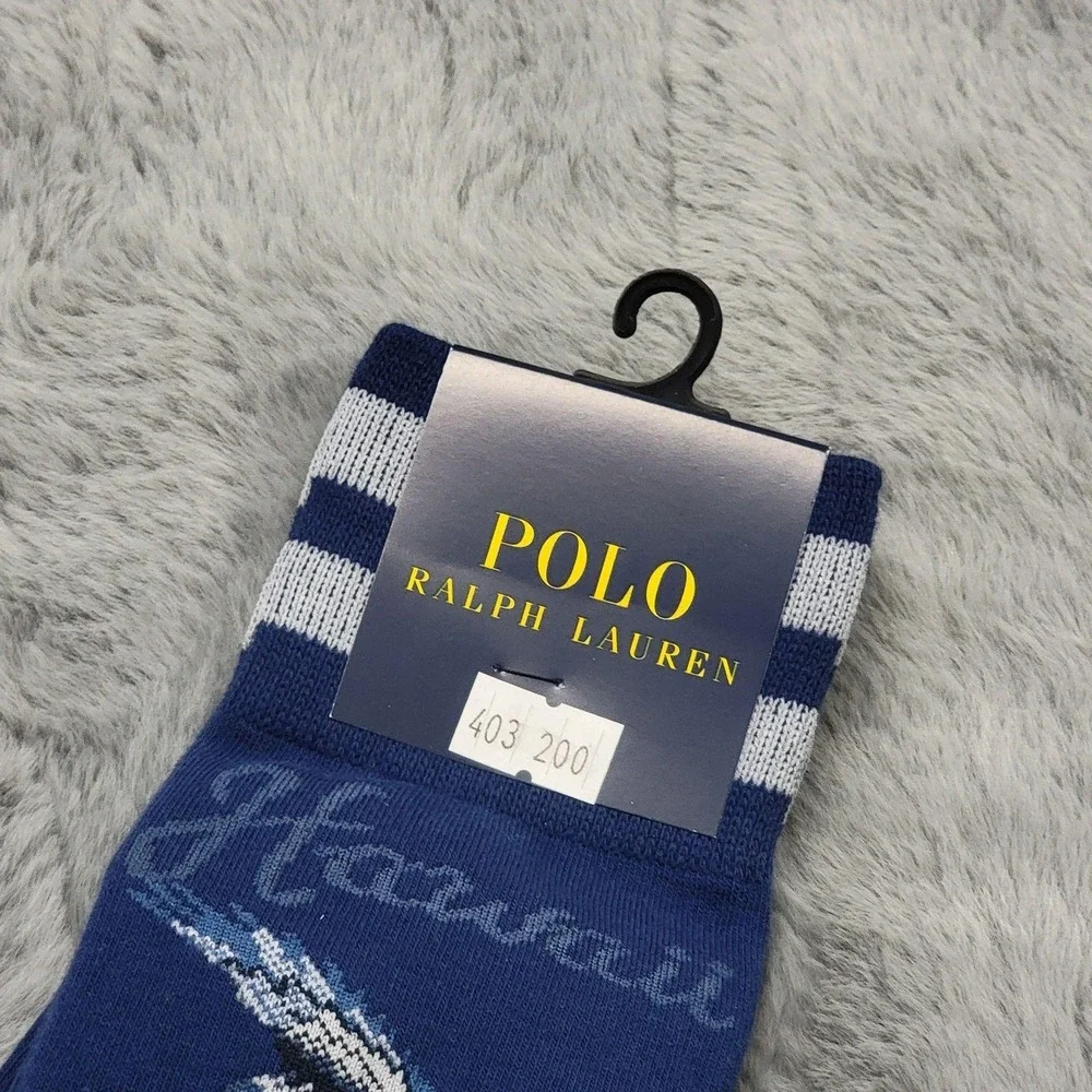 Polo Ralph Lauren Socks Mens 10-13 Blue Hawaii Island Map Eagle Mid Calf Cotton